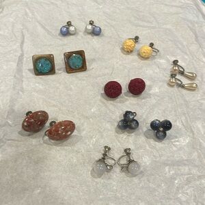 Vintage screw back clip on earrings set of eight pairs